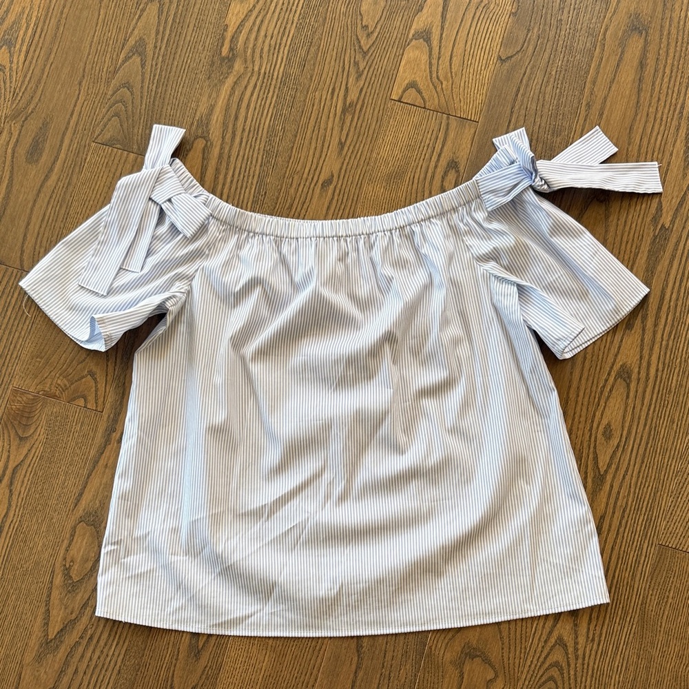 Light Blue Pinstripe Off-Shoulder Blouse